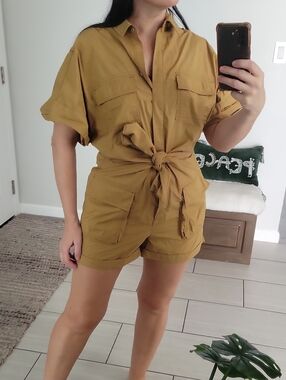Utility Tie-Waist Short Jumpsuit in Olive